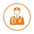 Medic, doctor, first aid man, health, orderly icon. Orange vector sketch.