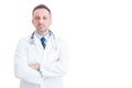 Medic or doctor standing confident on white copy space Royalty Free Stock Photo