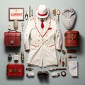 medic doctor Vintage Knolling Flat Lays vogue photo salon stylish clothes fashion collection set