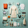 medic doctor Vintage Knolling Flat Lays vogue photo salon stylish clothes fashion collection set