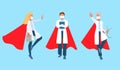 Medic Hero. Set of doctor charachters in superhero unifom and medical mask. Royalty Free Stock Photo