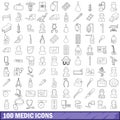 100 medic icons set, outline style Royalty Free Stock Photo