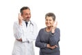 Medic and patient holding index finger up as good idea gesture