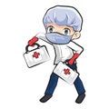 Medic staff bring two bags to help, vector cartoon illustration set