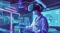 Medic in virtual glasses in medical laboratory Royalty Free Stock Photo