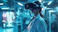 Medic in virtual glasses in medical laboratory Royalty Free Stock Photo