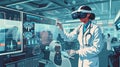 Medic in virtual glasses in medical laboratory Royalty Free Stock Photo