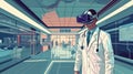 Medic in virtual glasses in medical laboratory Royalty Free Stock Photo