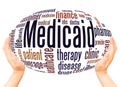 Medicaid word cloud hand sphere concept Royalty Free Stock Photo