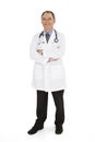 Caucasian doctor with a receding hairline wearing a white lab coat