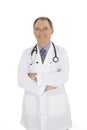 Caucasian doctor with a receding hairline wearing a white lab coat