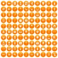 100 medical accessories icons set orange