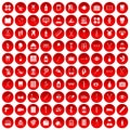 100 medical accessories icons set red