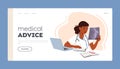 Medical Advice Landing Page Template. Young Female Doctor Character Sitting At Desk With Laptop, Working On Patient Xray Royalty Free Stock Photo