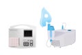 Medical aerosol. Nebulizer mask for bronchitis. Compressor inhaler. Electrocardiographic patient monitoring -