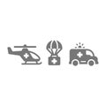 Medical aid, helicopter and parachute vector icons