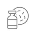 Medical ampoule and bacteria line icon. Vaccine, serum, vaccine test, antibodies, viruses symbol