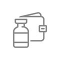 Medical ampoule and wallet line icon. Vaccination, paid vaccine, serum, worldwide immunity symbol