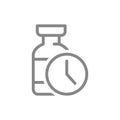 Medical ampoule and watch line icon. Vaccination time, serum, collective immunity symbol