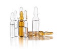 Medical ampoules for injection on white background