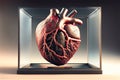 Medical anatomical mutated heart in a glas box, 3d render, Realistic heart, Soft light, Generative AI