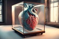 Medical anatomical mutated heart in a glas box, 3d render, Realistic heart, Soft light, Generative AI