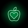 Medical, apple with heart icon in neon style. Element of medicine illustration. Signs and symbols icon can be used for web, logo,