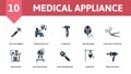 Medical Appliance set icon. Editable icons medical appliance theme such as reflex hammer, otoscope, crocodile forceps