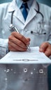 Medical approval Doctor signs document for patients treatment, affirming medical care Royalty Free Stock Photo