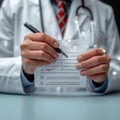 Medical approval Doctor signs document for patients treatment, affirming medical care Royalty Free Stock Photo