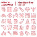 Medical assistance gradient line icon set, healthcare symbols collection, vector sketches, logo illustrations, medicine Royalty Free Stock Photo