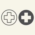 Medical assistance line and solid icon. Medical cross or plus care outline style pictogram on white background