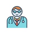 Color illustration icon for medical assistance man, service and pediatrician Royalty Free Stock Photo