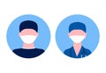 Medical avatars illustration of flat design. People icons collection, doctor and nurse in mask. Covid theme.