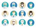 Medical avatars set. Doctors, surgeons, and nurses in protective masks. Protection during an epidemic and pandemic. Royalty Free Stock Photo
