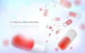 Medical background.blurred capsules. Painkillers, antibiotics, vitamins, amino acids, minerals, bio active additive