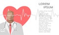 Medical background with doctor, hearth, pulse line and place for text