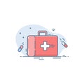 Medical bag icon. Red case in a linear flat style. Conceptual illustration of emergency medical care