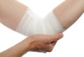 Medical bandage on injury elbow Royalty Free Stock Photo
