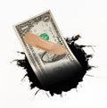 American economy recession dollar bill on dark hole. Royalty Free Stock Photo