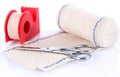 Medical bandage with scissors and sticking plaster Royalty Free Stock Photo