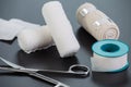 Medical bandages with scissors and sticking plaster Royalty Free Stock Photo