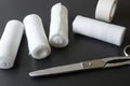 Medical bandages with scissors and sticking plaster. Royalty Free Stock Photo