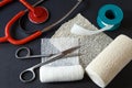 Medical bandages with scissors, sticking plaster Royalty Free Stock Photo