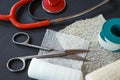 Medical bandages with scissors, sticking plaster Royalty Free Stock Photo