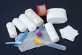 Medical bandages with sticking plaster and syringes Royalty Free Stock Photo