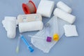 Medical bandages with sticking plaster and syringes Royalty Free Stock Photo