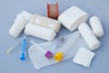 Medical bandages with sticking plaster and syringes Royalty Free Stock Photo