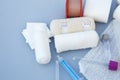 Medical bandages with sticking plaster and syringes Royalty Free Stock Photo