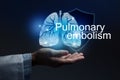 Medical banner Pulmonary Embolism on blue background with large copy space Royalty Free Stock Photo